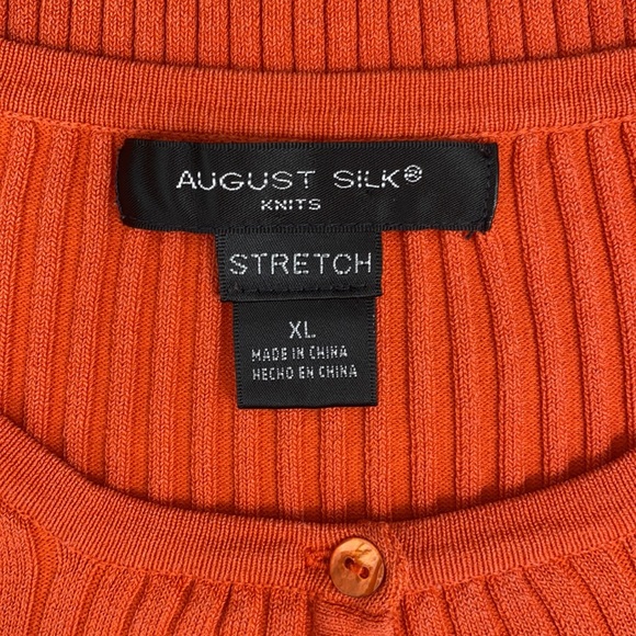 August Silk Knits Stretch Silk Blend Casual Orange Ribbed Knit Sweater - Picture 9 of 11